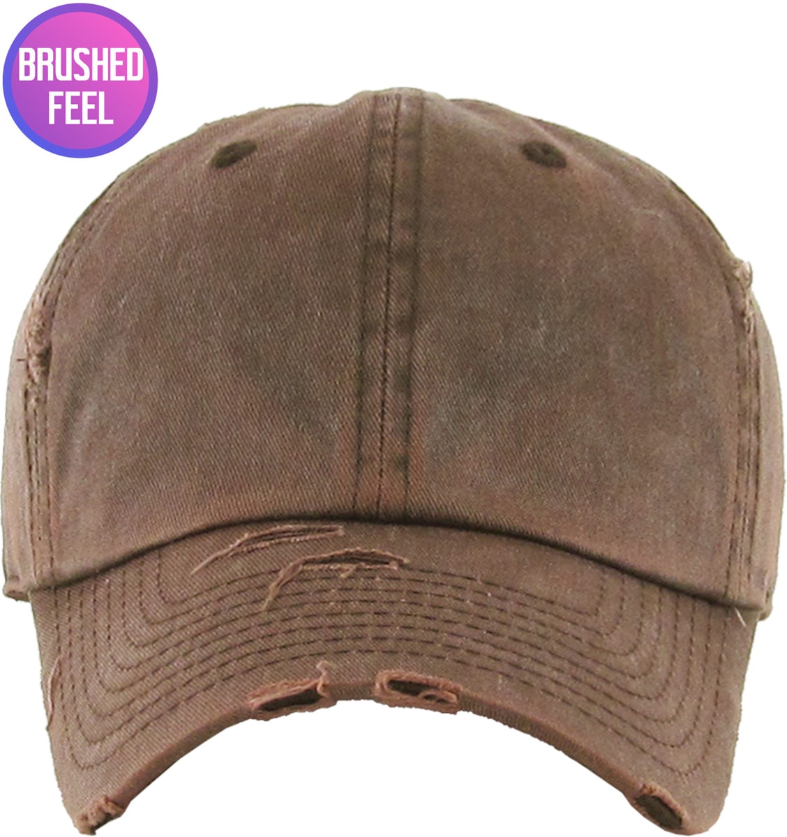 Pigment Washed Brown Distressed Vintage Baseball Cap Front View